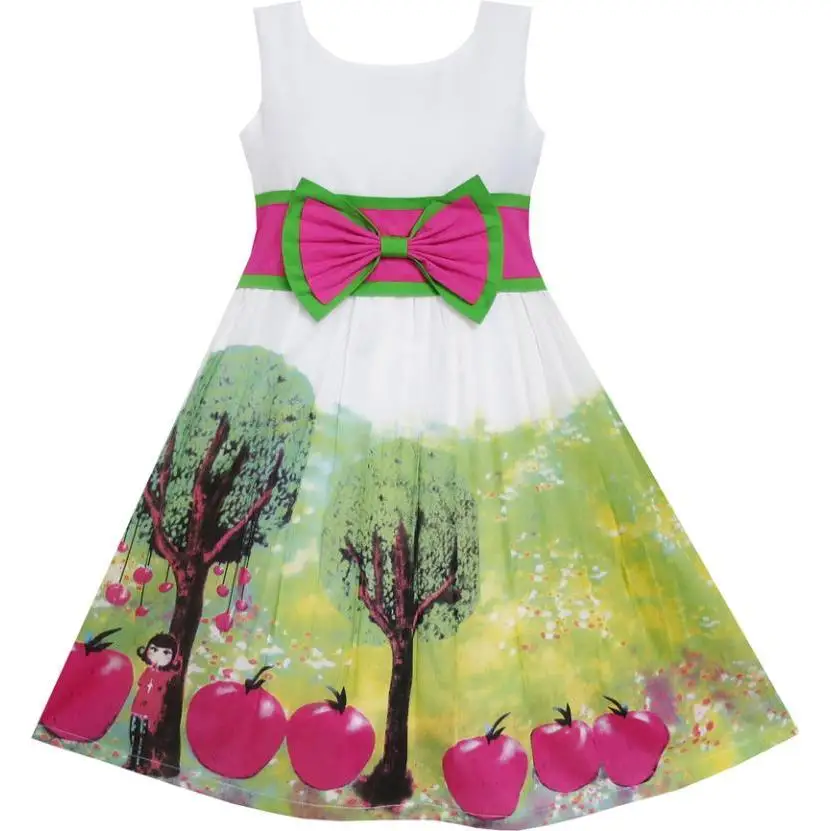 Sunny Fashion платья для девочек яблоко Дерево Галстук бабочка Лето Sundress Детская