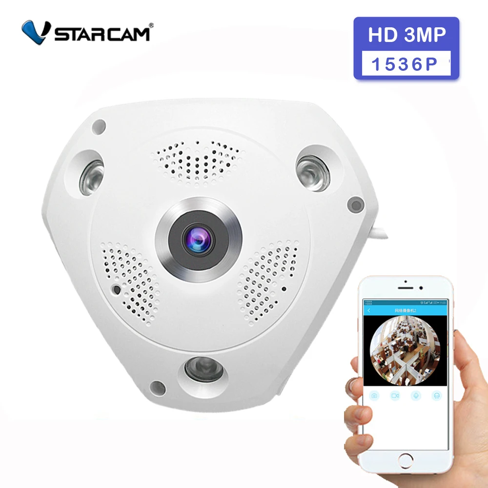 IP камера Vstarcam панорамная с поддержкой Wi Fi 3 Мп 360 градусов 1536P|Камеры