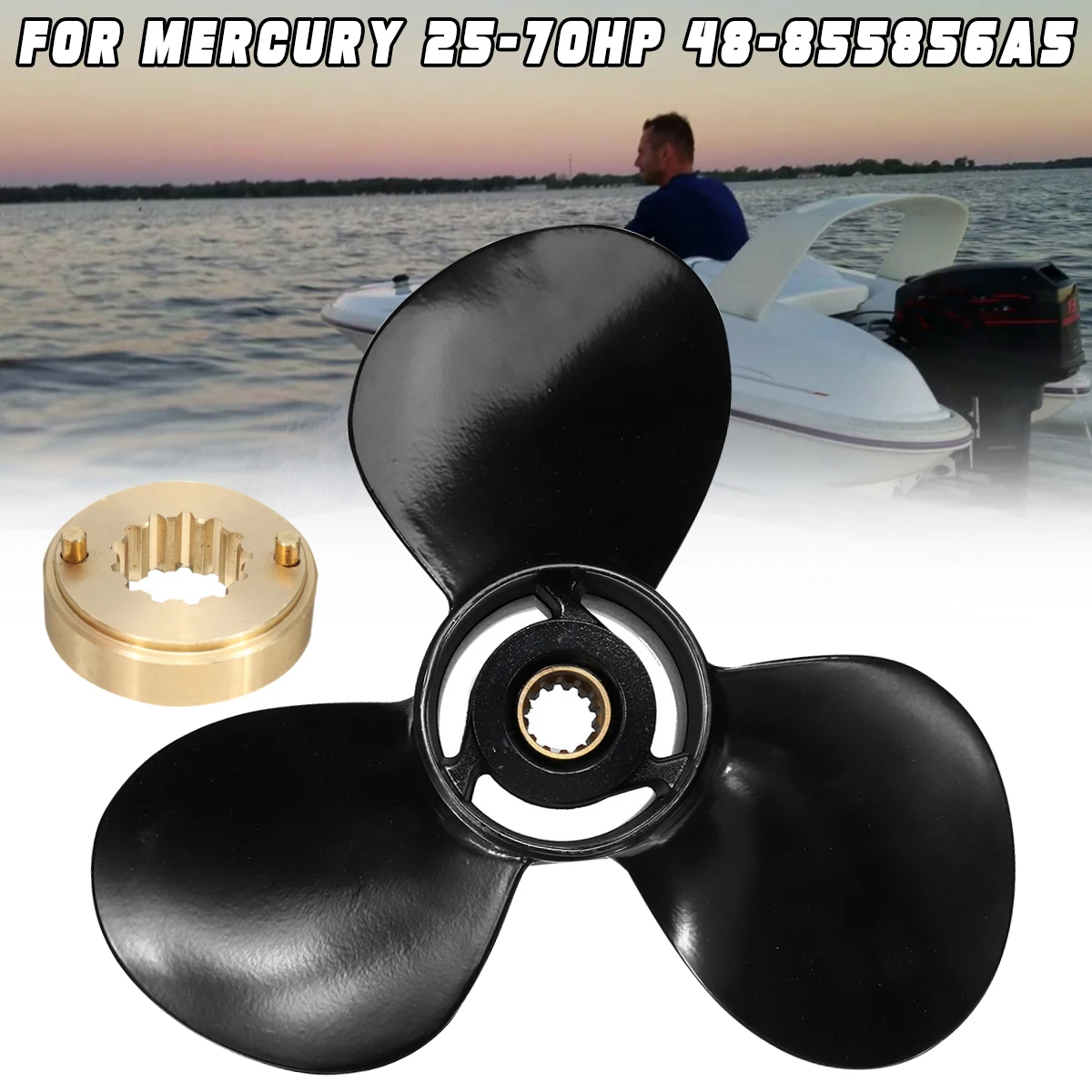 Лодочный подвесной пропеллер 48 855856A5 подходит для Mercury 25 70HP 11 3/8x12 алюминиевый