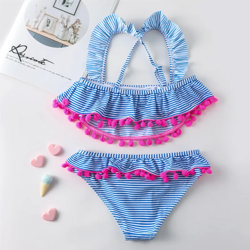 

Two Pieces Swimsuit Girls Children 3-13 Years Baby Girl Bathing Suits 2019 Summer Girls Swimwear Kids Bikini Ruffle Striped