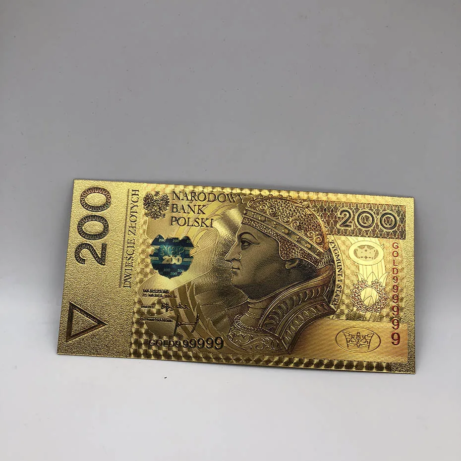 Unised 1994 Edition Poland Currency designed 24 K gold Banknote 500 PLN для высококачественного античного золота Gifts подарки - Цвет: colored 200PLN