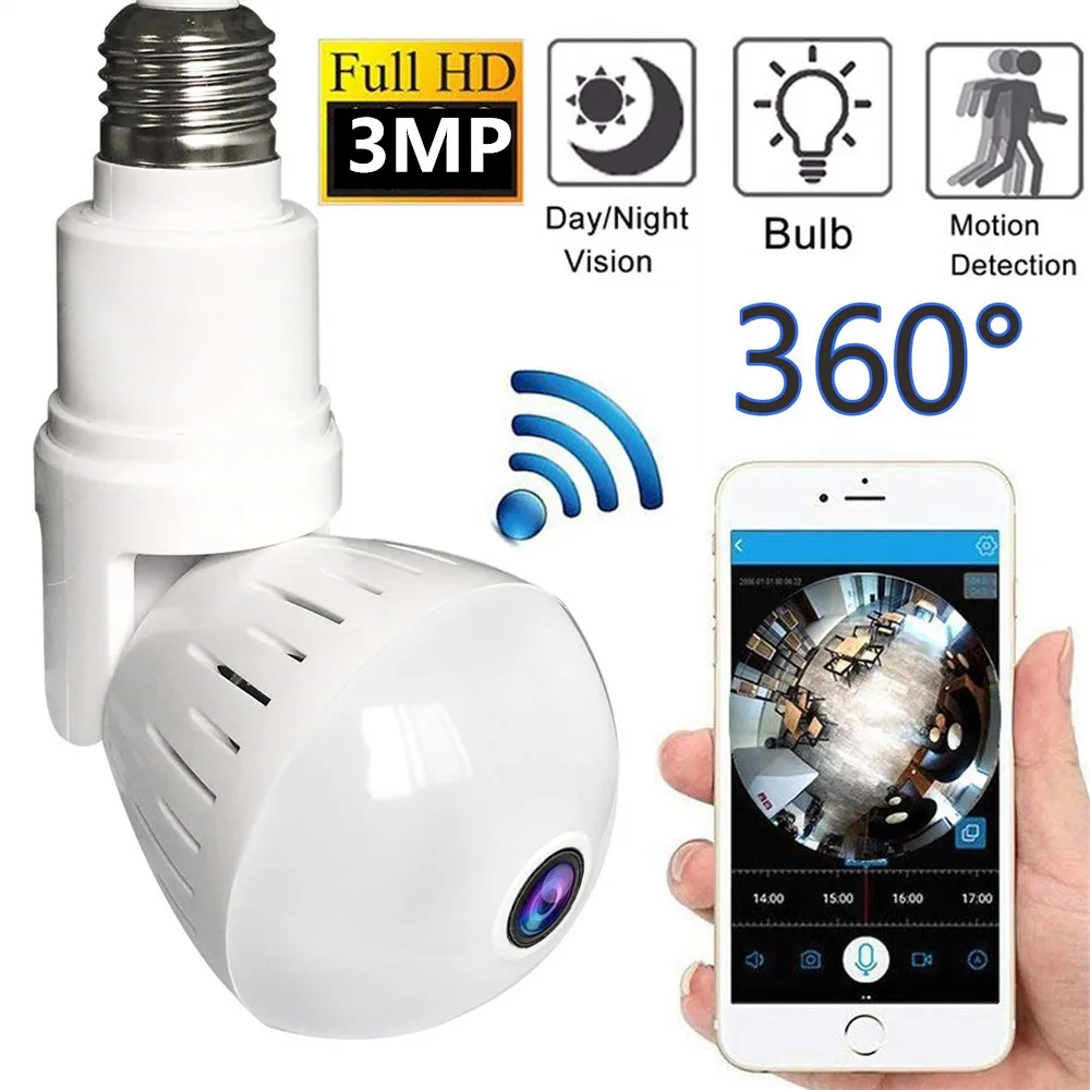 wifi IP Camera Bulb Lamp light Wireless 1080P 3MP HD 360 fisheye