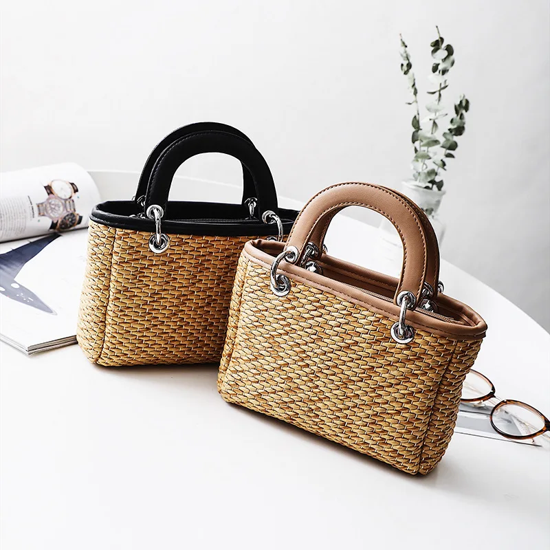 

2019 New Purse Handbag Tote Women Summer Straw Beach Shoulder Bag Lady Rattan Wallet Hand Bags Small Crossbody Bags