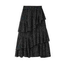 Летние юбки, летняя модная Милая юбка-макси с принтом в горошек, с эластичной резинкой на талии, с оборками, плиссе, Драпированное нижнее белье, женская одежда