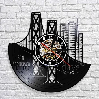 

San Francisco Cityscape Wall Clock Modern Design Skyline Vinyl Record 3D Wall Clock Unique Travel Gift Idea For Her Him