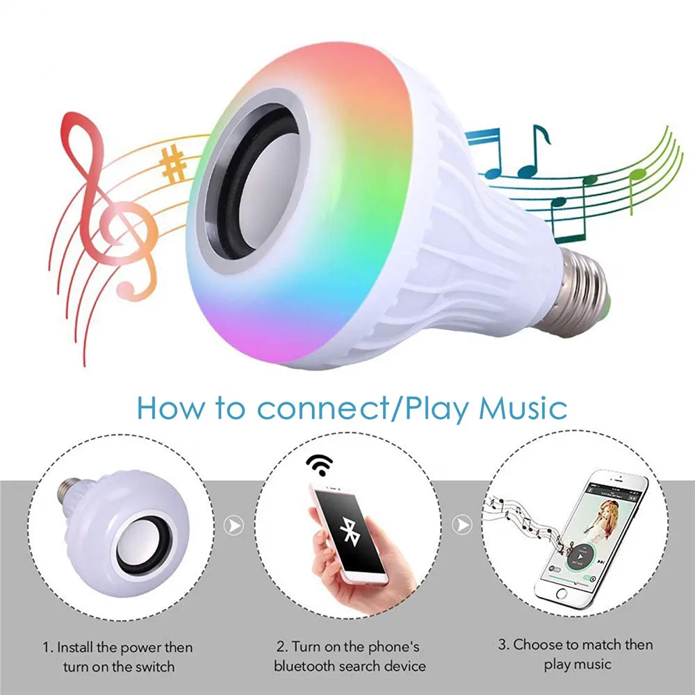Умная Bluetooth Колонка Светодиодная лампа E27 RGB свет 12 Вт музыка игра затемнения