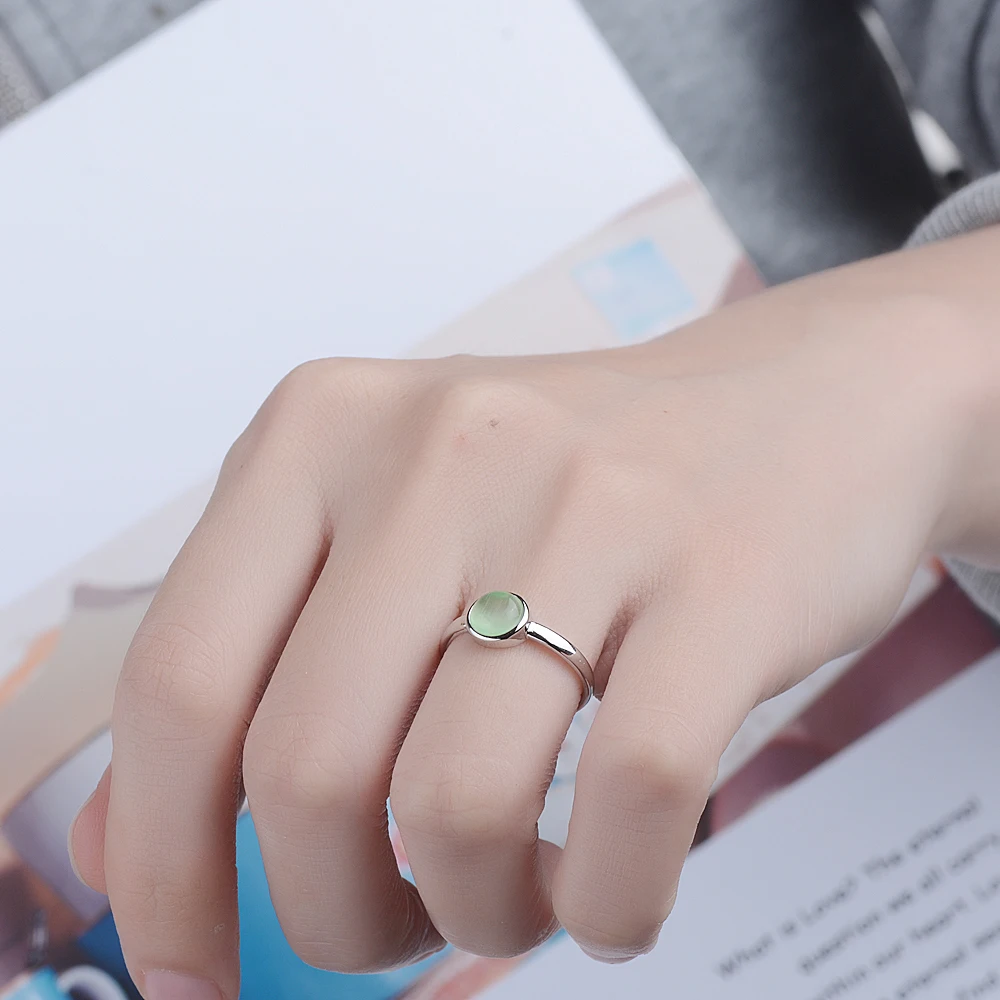 Qevila New Fashion Rings Jewelry Cat's Eye Stone Silver Rings Copper Opals Adjustable Open Wedding Engagement Rings for Women (6)