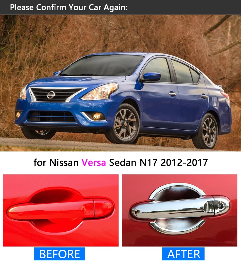 Комплект хромированной обшивки ручки двери для Nissan Versa Sedan 2012 2017 Latio Almera Renault Scala 2013