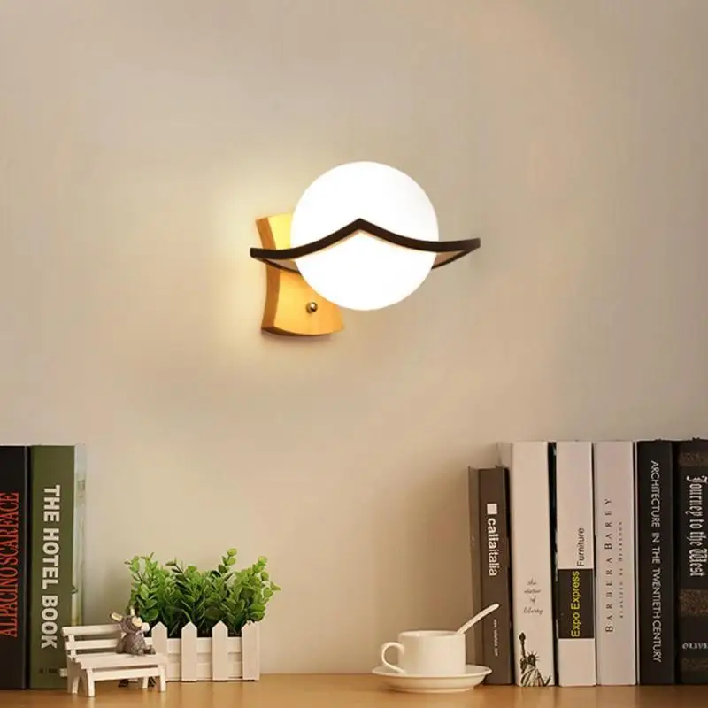

Modern Led Wall Lamp Wooden Ball E27 Indoor Fixture Living Room Bedroom Bed Bedside Home Hallway Loft Silver Hotel Wall Lamps Z3