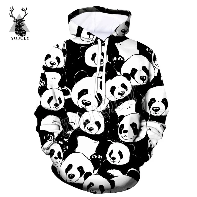 

YOJULY Novelty Streetwear Men Hoodies Panda black white 3D Printed Fashion Casual Unisex Pullover Hoodie Hooded Sweatshirts H28
