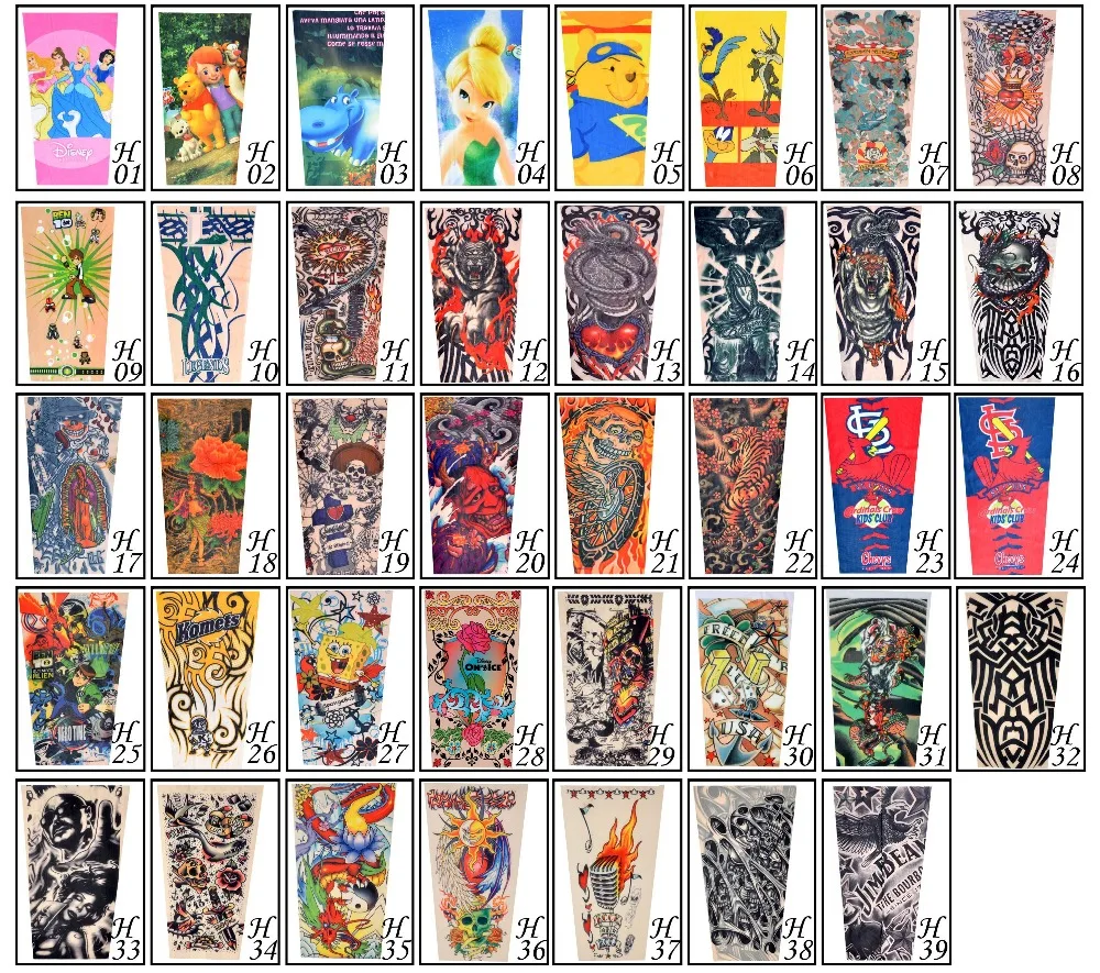 

2017 New kids cool Cartoon sunscreen tatoo Child arm art sleeve cycling temporary tattoo scorpion fake tattoo sleeves H28--H39