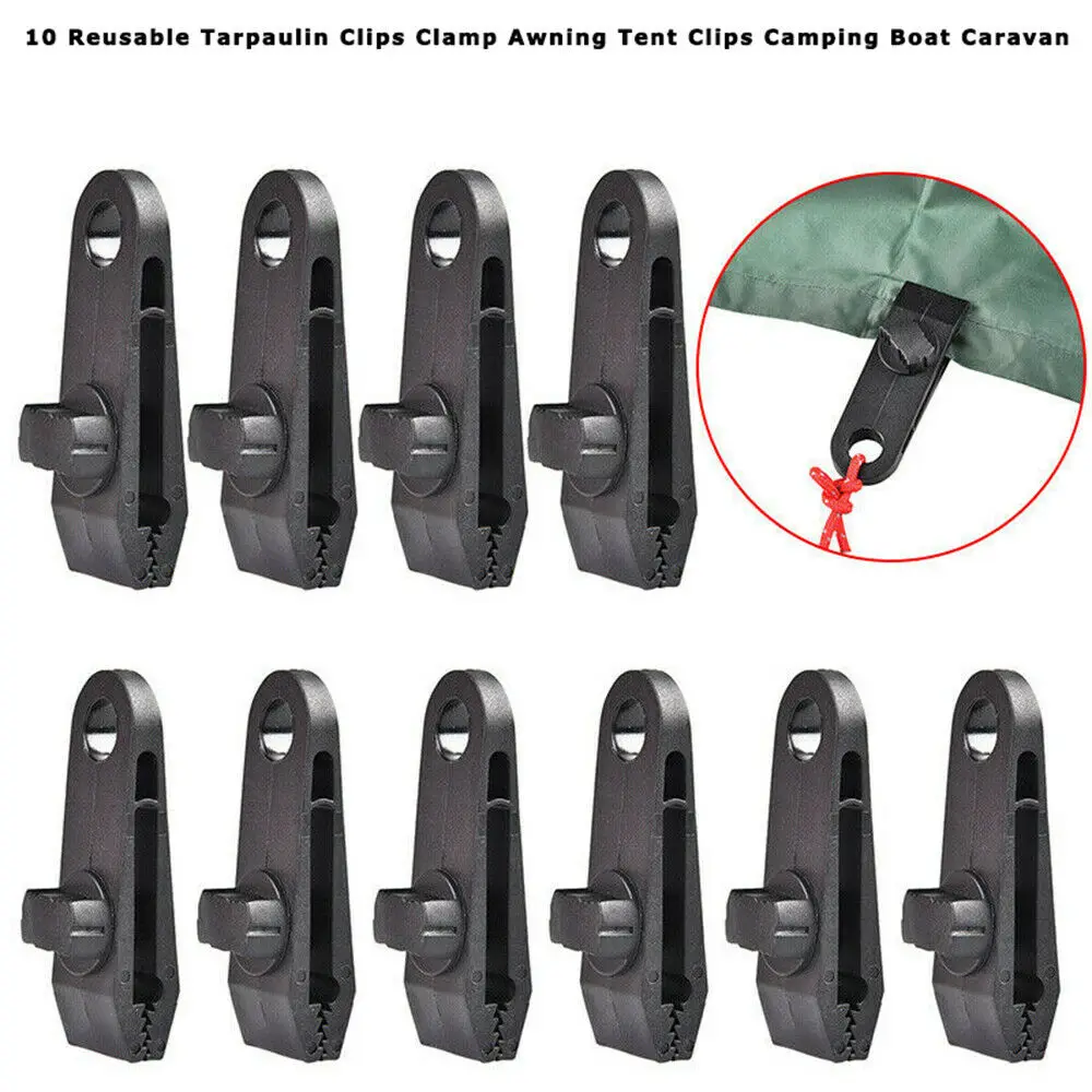 

10X Tarpaulin Clips CLAMPS Tent Clips Camping Burner Stove Cans Tank Adapter Reusable for Outdoor Awning Caravan SP0498X10