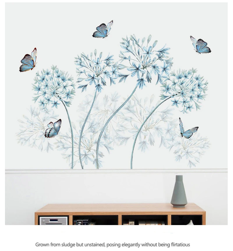 Настенная Наклейка s Новая креативная синяя Цветочная настенная «летящая бабочка» художественная Наклейка обои Съемная Фреска ПВХ украшения для дома
