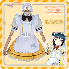 Anime lovelive sunshine Aqours Tsushima Yoshiko Cosplay Costume Restaurant cafe dessert stripe maid outfit full set love live aqours cosplay costume lovelive sunshine dreamer tsushima yoshiko all member cosplay dress