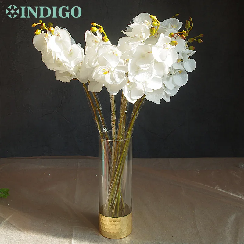 

INDIGO- 3D Phalaenopsis White Orchids (7 Flowers/Stem) Real Touch Flower Orchid Wedding Flower Floral Party Free Shipping