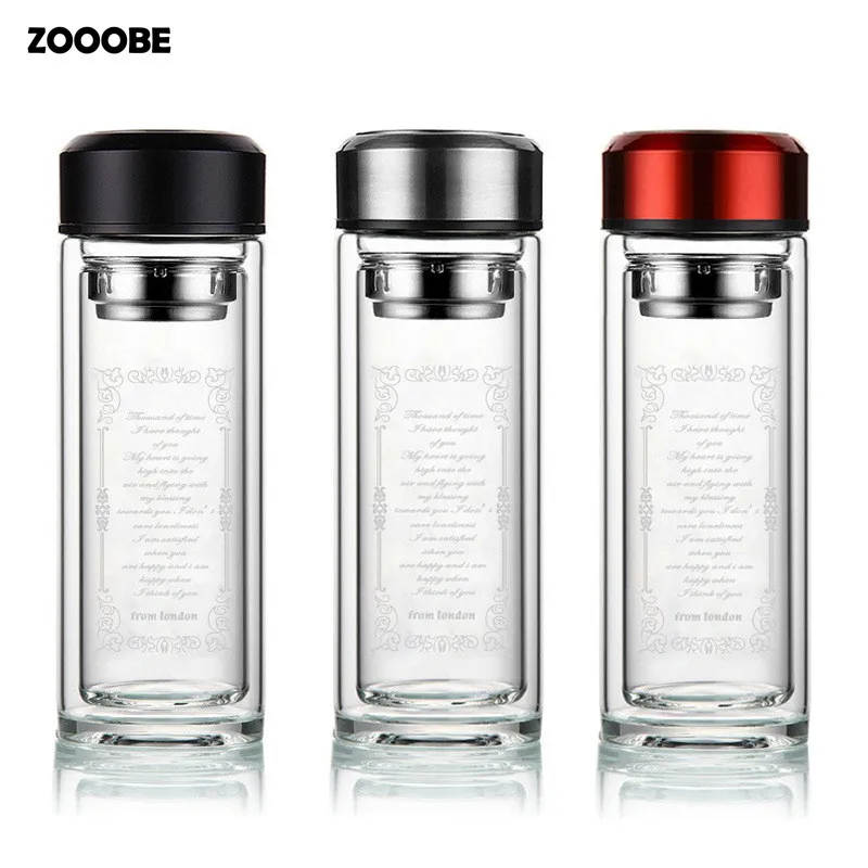 ZOOOBE 380 мл бизнес чайная стеклянная бутылка для воды с фильтром из нержавеющей