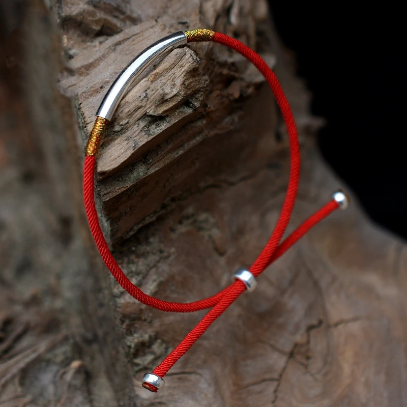 LKO S925 серебро счастливый красный веревка модный простой ручной веревочный браслет для мужчин и женщин
