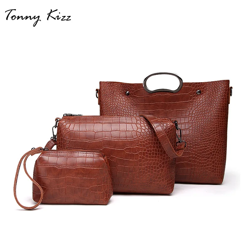 

Tonny Kizz 3 pcs Women Composite Bag Large Capacity Women tote bag alligator prints shoulder female crossbody handbag+coin purse