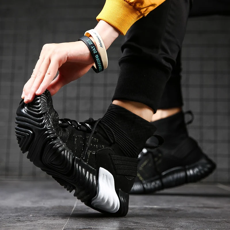 Модные вязаные мужские кроссовки унисекс, светильник, Осенняя обувь в стиле хип-хоп с высоким носком, дышащая черная повседневная обувь zapatillas hombre