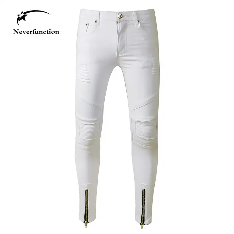 white biker denim jeans