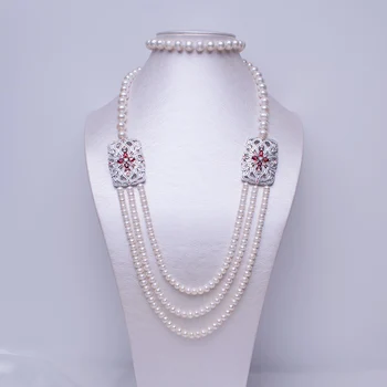 

8-9mm Nearround Natural Freshwater Pearl Multistrand Necklace Inner Length 75cm 6-7mm 3 Rows Pearl Necklace Lady Gifts