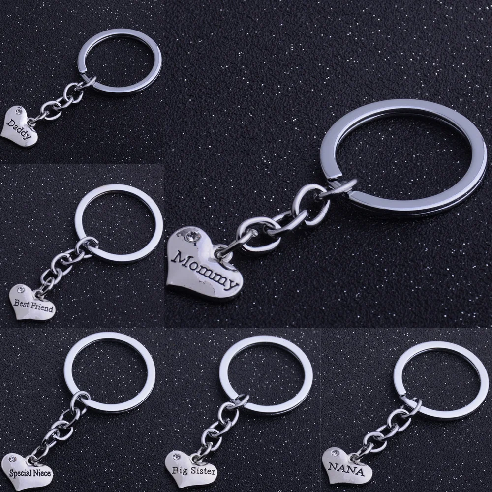 

Love Heart Mothers Fathers Niece NANA Grandma Sisters Best Friends Crystal Keyring Keychain Dad Mom Key Chain Key Ring Keyfob