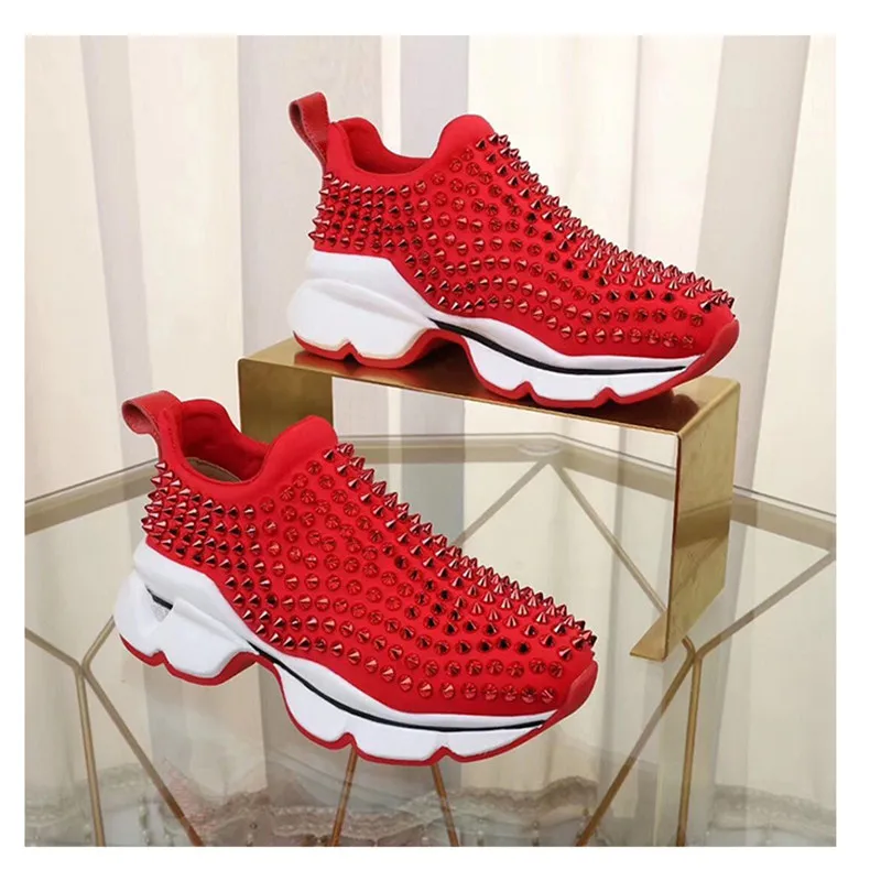 GCYFWJ Rivet Sneakers Woman Red Sneakers Spring Autumn Flats Non-slip Breathable Casuals Couple Shoes Zapatillas Rojas Mujer