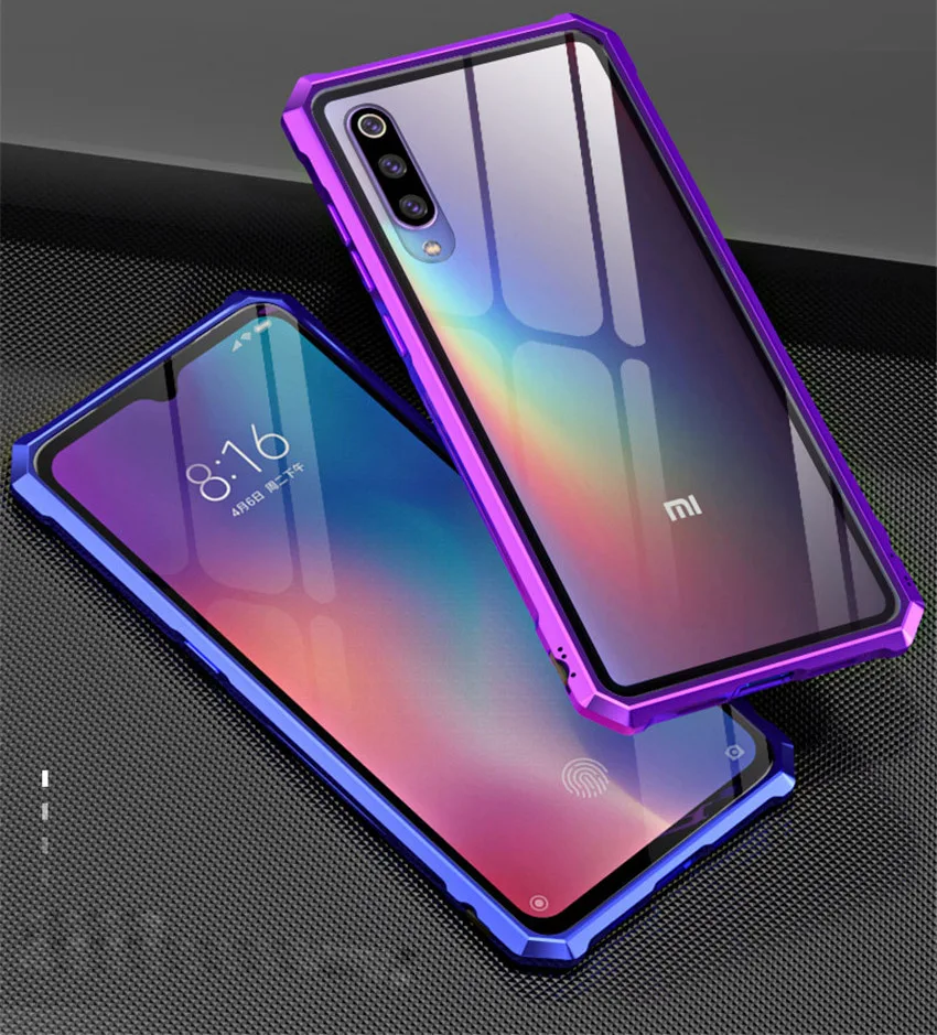 For Xiaomi Mi 9 Case Metal Bumper Glass Back Cover For Xiaomi 9 mi9 Transparent Tempered Glass Phone Case (2)