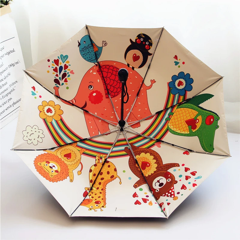 

New Creative Animal Elephant Children Umbrella Three Folding Automatic Umbrella Rain Women Sunscreen Anti UV Brand Umbrellas
