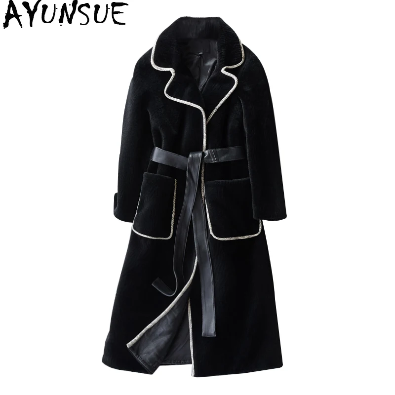 

AYUNSUE Fashion Women's Fur Coat Winter Warm Female Jacket Real Sheep Shearing Fur Coats Natural Wool Jackets For Women WYQ972