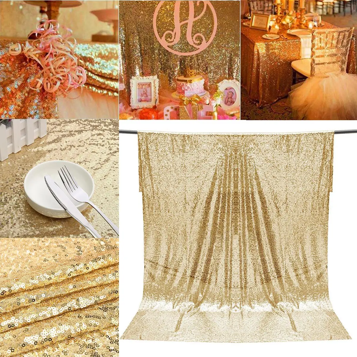 120*180cm Sequin Photo Backdrop Wedding Booth Photography Background Cloth Champagne Gold