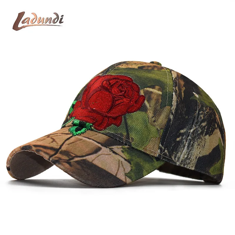 LADUNDI розовая шляпа Лесной Армейский зеленый камуфляж бейсболки кепки большая красная роза женщин Мужская шляпа зёленая камуфляжная Повседневная шляпа от солнца