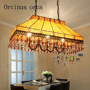 

Southeast Asian style American style retro Iron Chandelier mosaic oblong rainbow art lamp living room bar decoration lamp