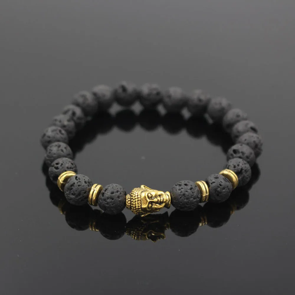 FAITHEASY украшения натуральная Лава вулканический камень древнее золото бусины голова Будды Энергетический Браслет