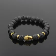 FAITHEASY украшения натуральная Лава вулканический камень древнее золото бусины голова Будды Энергетический Браслет
