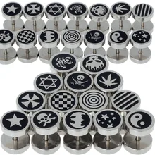 2 шт., Лидер продаж в стиле готик-панк ювелирные изделия Нержавеющая сталь круглый плотная Для мужчин из собачьего уха Стад Серьги-гантели Поддельные уха Носилки вилка