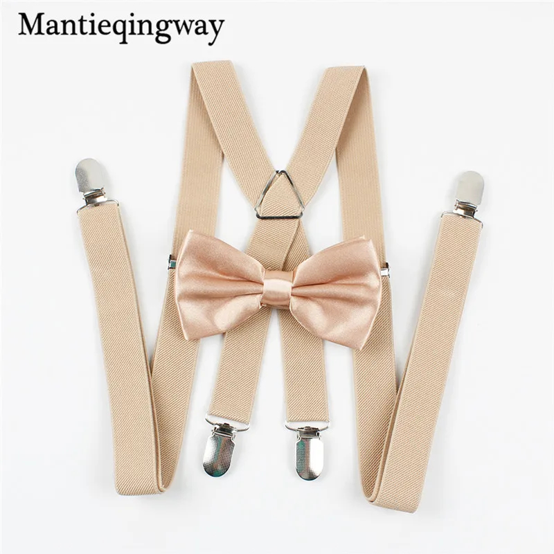 

2019 Fashion Solid Color Suspenders Bow Tie Set Men Four Clips-on Braces Mens Suspender for Wedding Bow Ties for Men