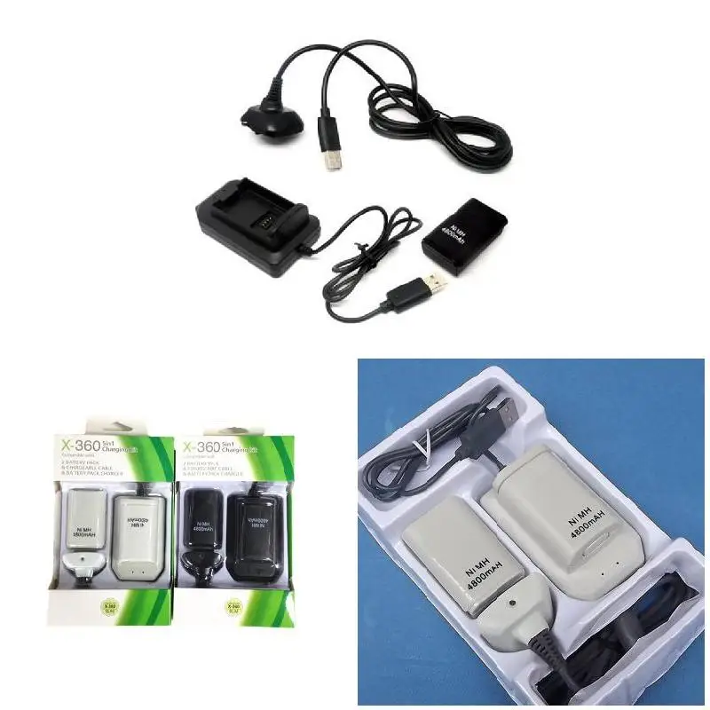 Double Rechargeable Battery+ USB Charger Cable Pack for XBOX 360 Wireless Controller