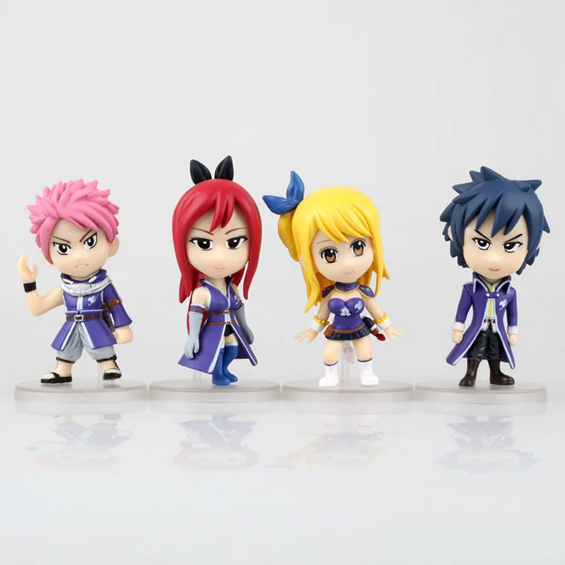 

Free Shipping 4pcs Cute 3" Fairy Tail Anime Natsu Erza Lucy Gray Set Boxed 8cm PVC Action Figure Collection Model Doll Toys Gift
