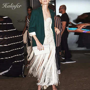 

Halinfer 2019 New summer women dress sexy bodycon strapless Tassel bandage dress chic Floral celebrity party dresses vestidos