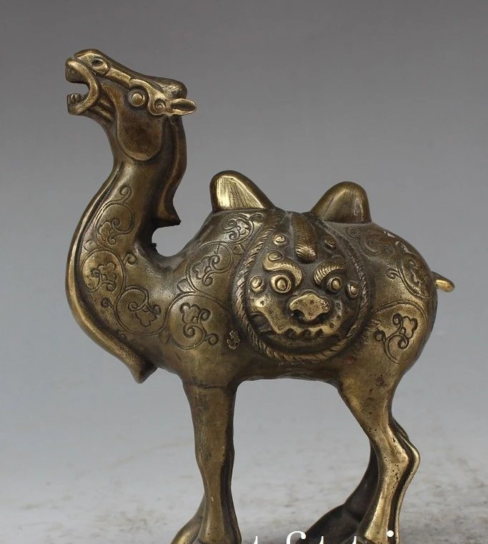 

7"Chinese Fengshui Folk bronze Animal auspicious Shuangfeng llama camel Statue