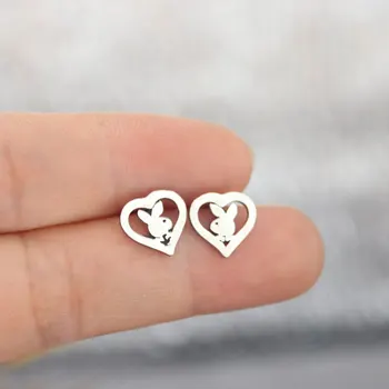 

Everfast 1Pair Little Bunny Stainless Steel Earrings Rabbit In Love Heart Studs Kids Girl Minimalist Hare Jewelry Gift 4Colors