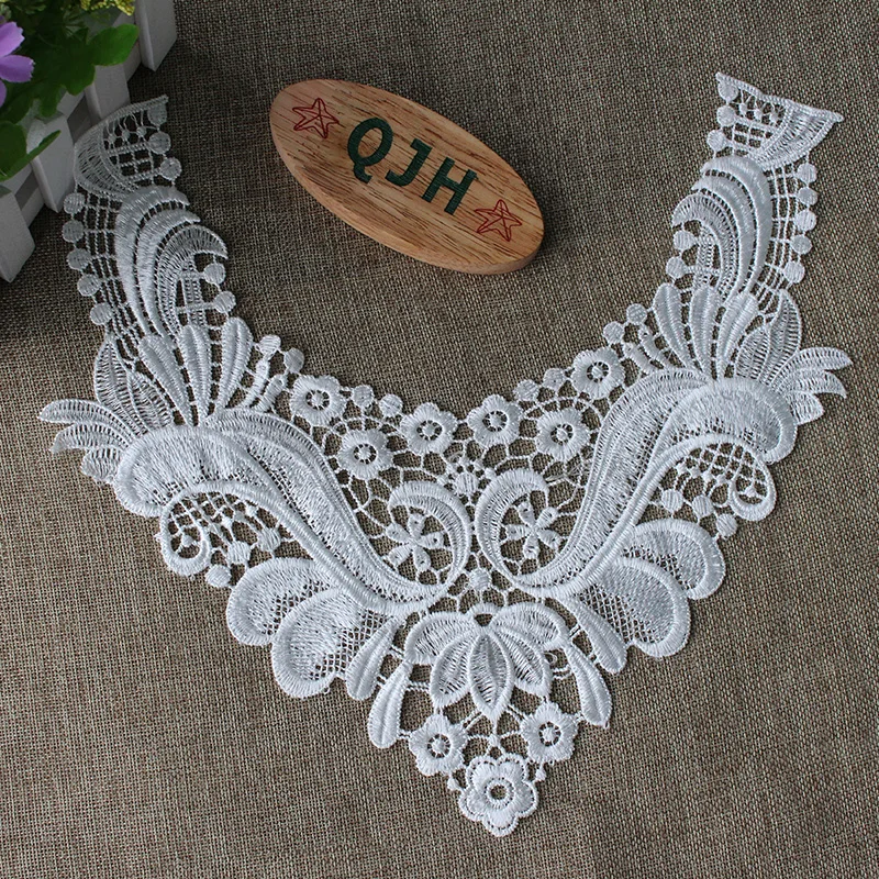 

QJH High quality white Fabric Flower Venise Lace Sewing Applique Craft U-soluble lace collar Ladies clothing decoration accessor