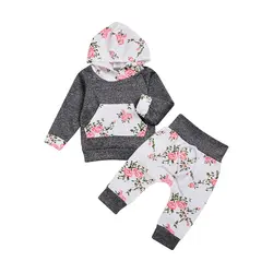 Мода цветок новорожденный инфантил Наборы одежды для малышей с длинными рукавами для мальчиков и девочек Демисезонный толстовки высокое