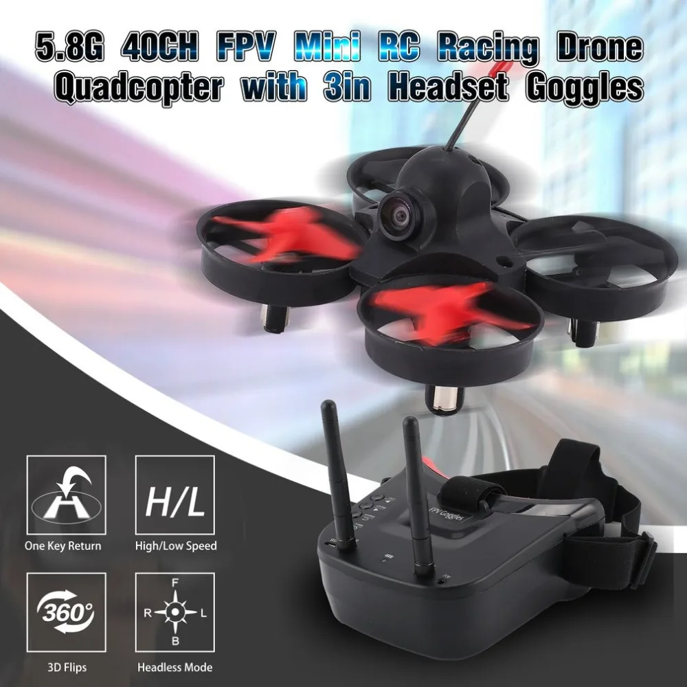 

5.8G 40CH FPV Camera Mini RC Racing Drone Quadcopter Aircraft with 3in Headset Auto-searching Goggles Receiver Monitor