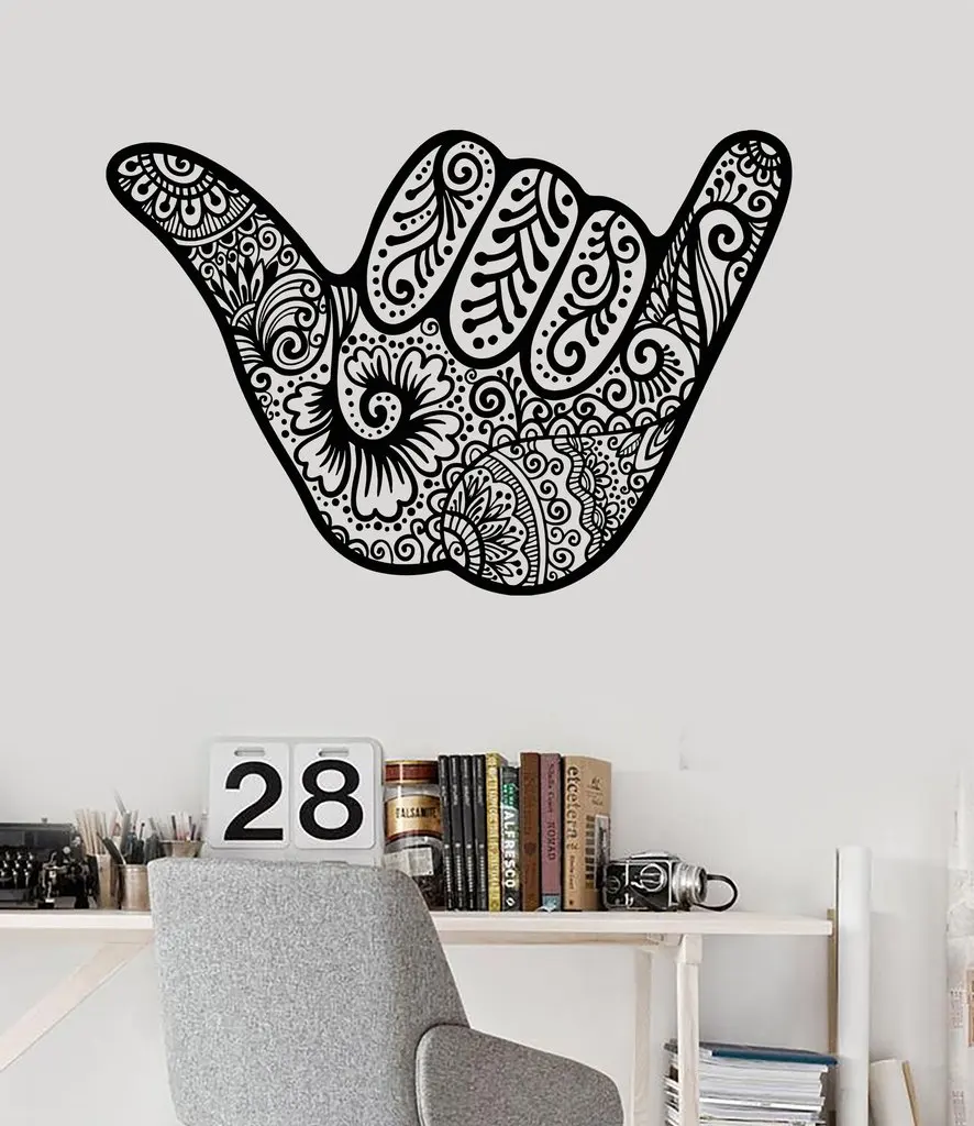 Vinyl Wall Decals Shaka Hang Loose for Surfer Hawaii Sign Stickers