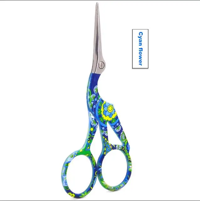 Embroidery Scissor Crane Shaped Cross Stitch Tailor Scissor for Eyebrow Shaping Retro Sewing Handicraft DIY Home Accessories - Цвет: Cyan flower