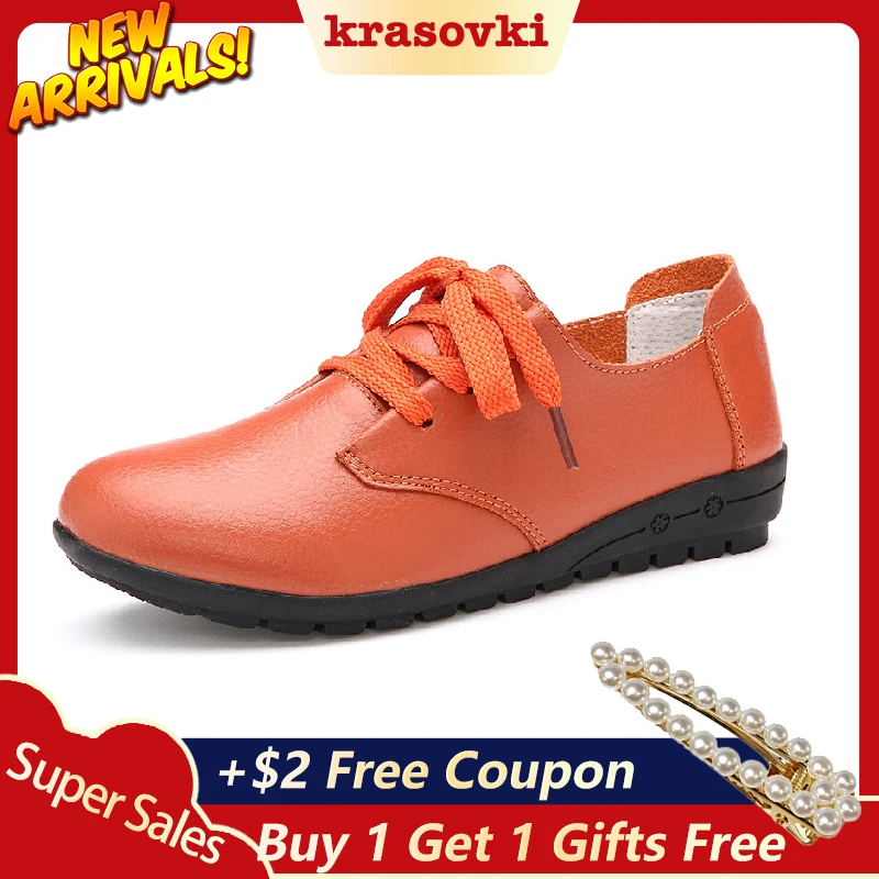 

Krasovki Oxfords Shoes Women Spring Leather Middle Aged Old People Dropshipping Fashion Lace Flat Bottom Breathable Women Shoes