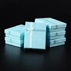 Прямоугольные картонные коробки для ювелирных изделий, для ожерелья и подвески Подарочная коробка, с бантом снаружи и губка внутри, 90x70x30 мм