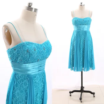 

MACloth Blue A-Line Strap Knee-Length Short Beading Lace Prom Dresses Dress XL 266186 Clearance